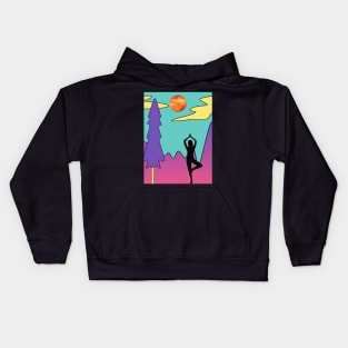 Animated Yoga Mountains Sun and River Graphic Kids Hoodie